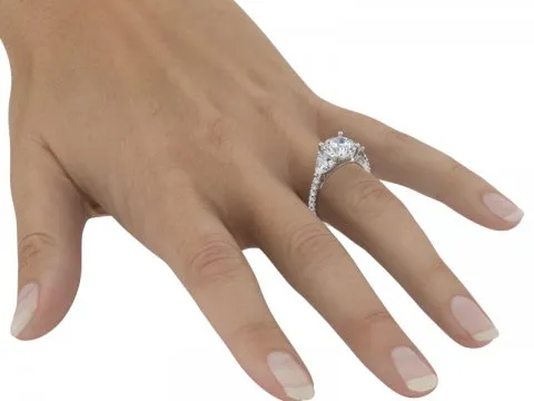 3.26ct Round Three Stone Ring with Trillion Side Stones