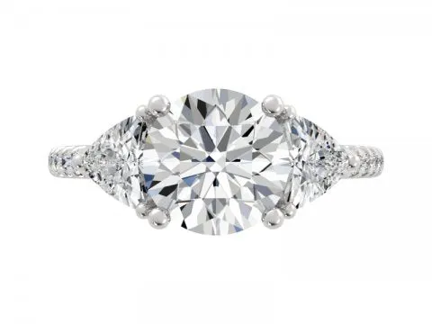 3.26ct Round Three Stone Ring with Trillion Side Stones