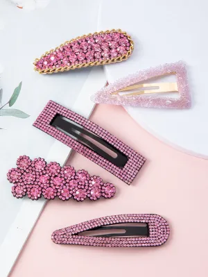 5pcs Women's Pink Rhinestone Hair Clips for Women Barrette Styling Hair