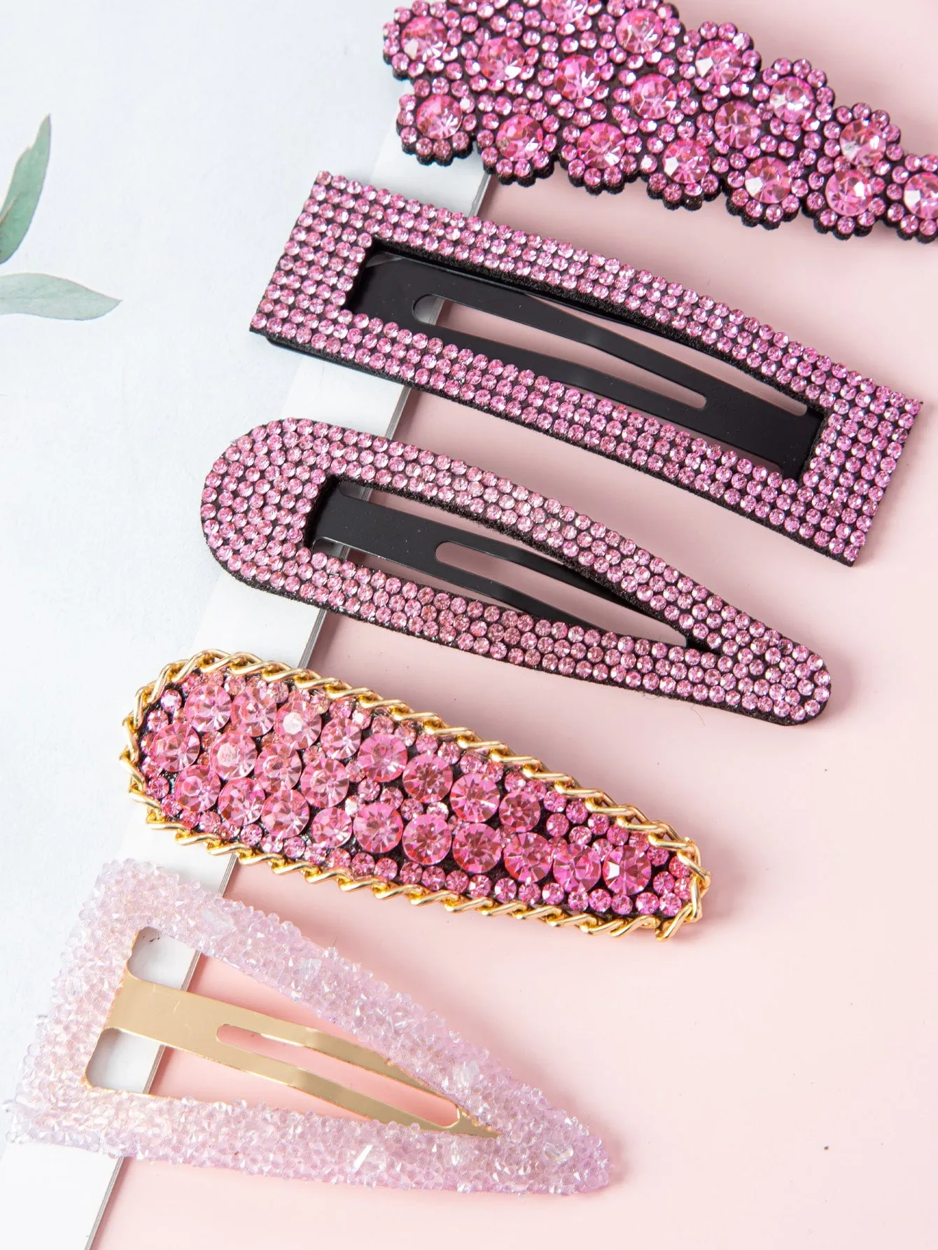5pcs Women's Pink Rhinestone Hair Clips for Women Barrette Styling Hair