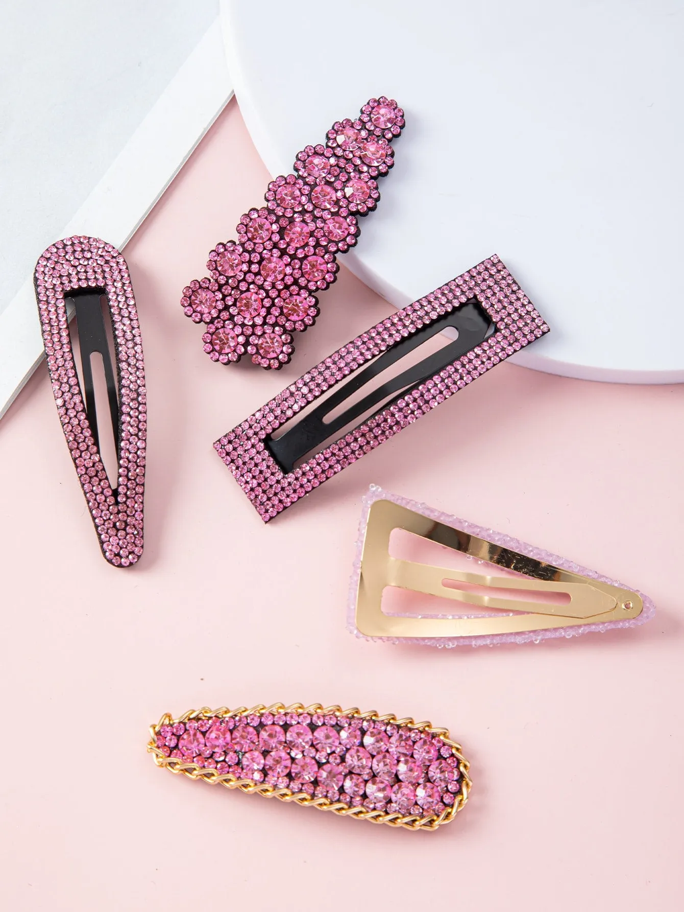 5pcs Women's Pink Rhinestone Hair Clips for Women Barrette Styling Hair