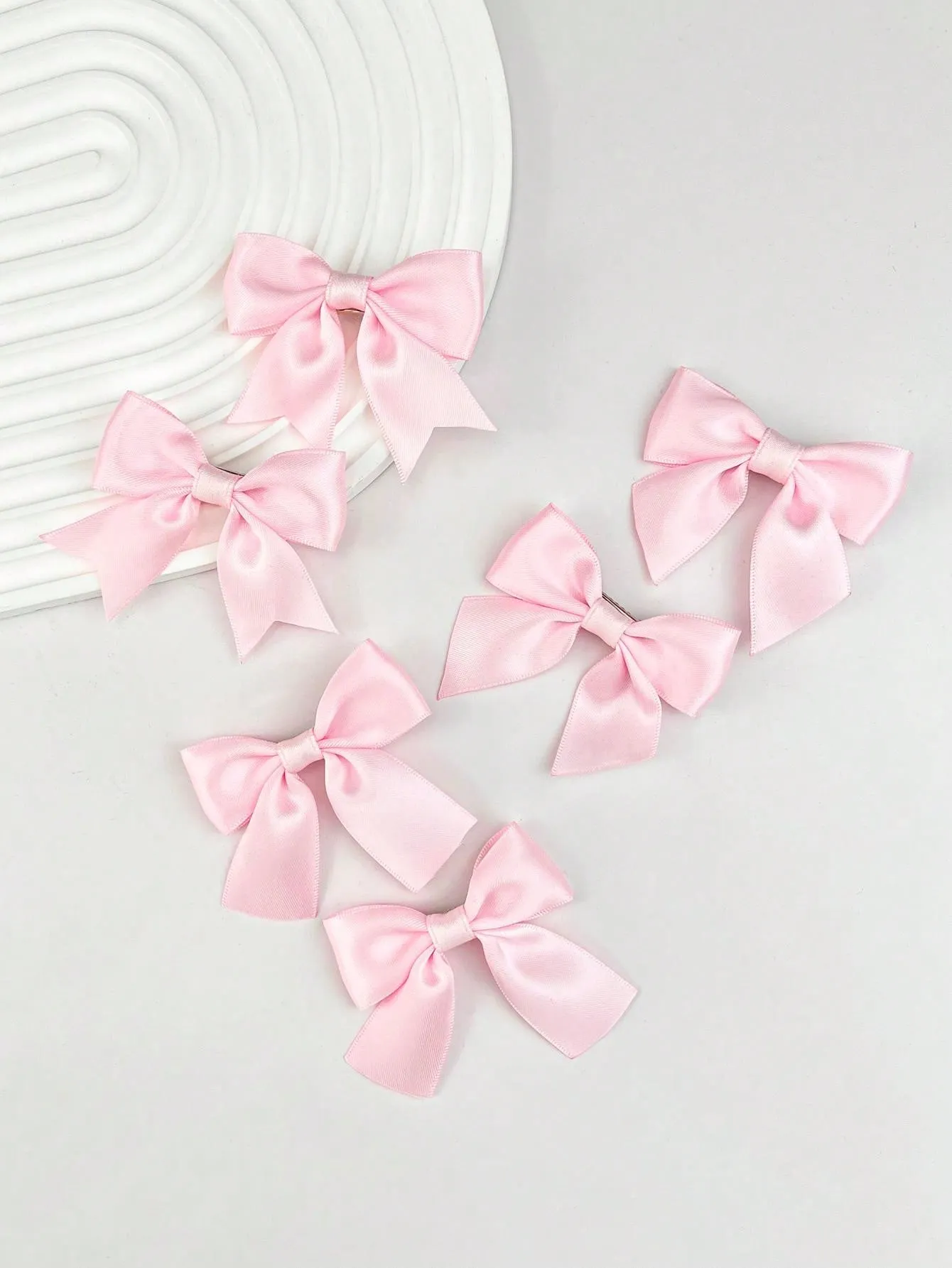 6pcs Women's Pink Satin Ribbon Ballet Style Bow Hair Clips for Women Barrette