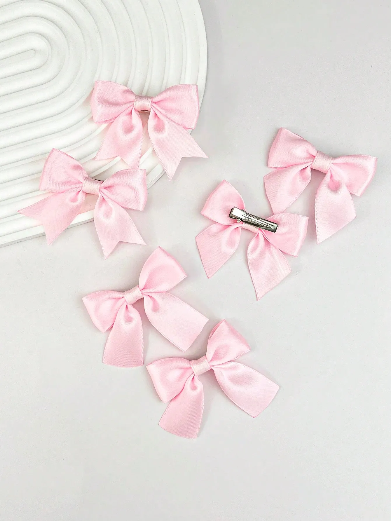 6pcs Women's Pink Satin Ribbon Ballet Style Bow Hair Clips for Women Barrette
