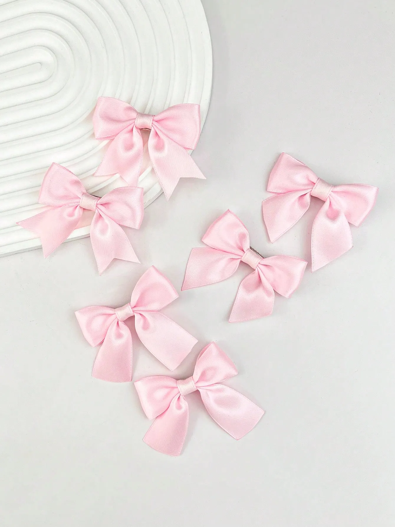 6pcs Women's Pink Satin Ribbon Ballet Style Bow Hair Clips for Women Barrette