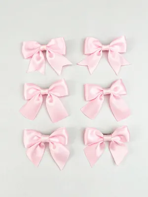 6pcs Women's Pink Satin Ribbon Ballet Style Bow Hair Clips for Women Barrette