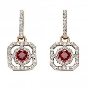 9ct Ruby Illusion Setting Diamond Art Deco Yellow Gold Earrings GE2359R