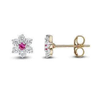 9ct Yellow Gold Cluster Diamond & Ruby Earrings