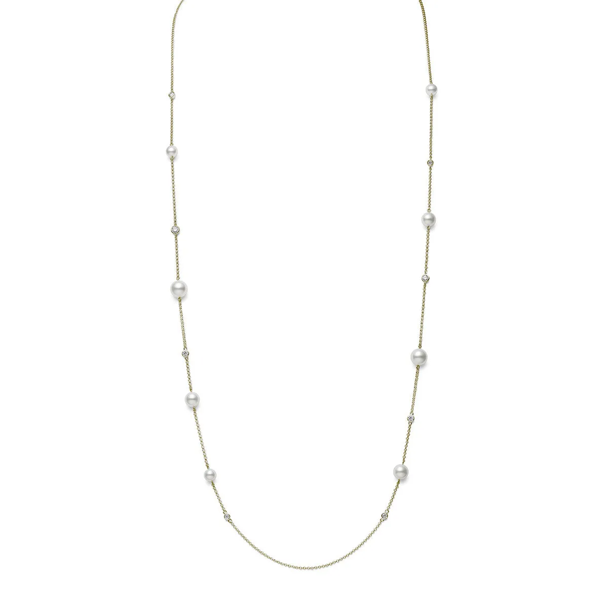 Akoya Cultured Pearl Station Necklace in Yellow Gold