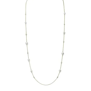 Akoya Cultured Pearl Station Necklace in Yellow Gold