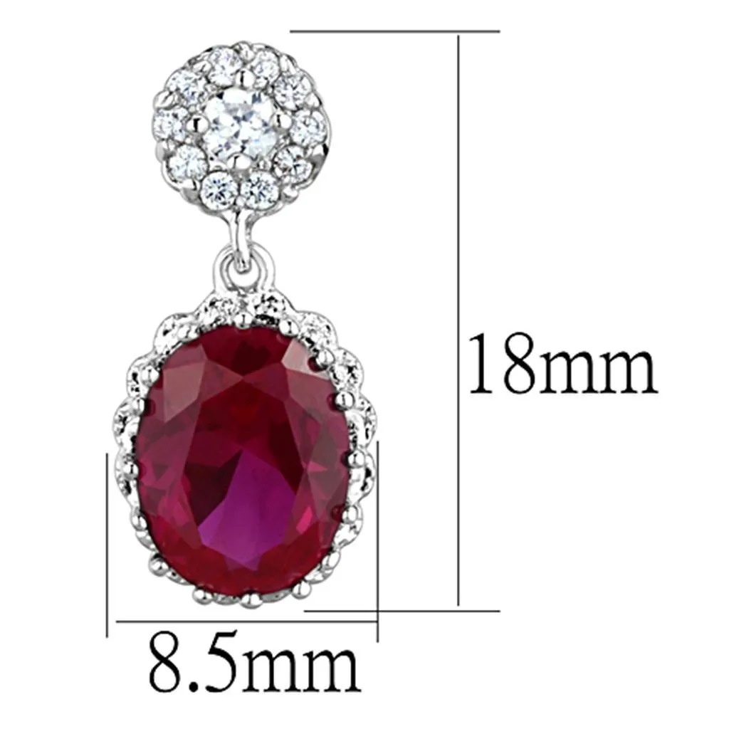 Alamode Rhodium Brass Earrings with AAA Grade CZ in Ruby