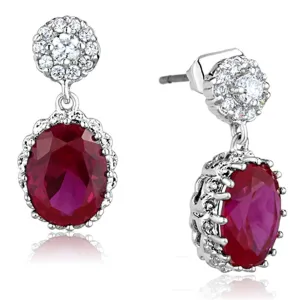 Alamode Rhodium Brass Earrings with AAA Grade CZ in Ruby
