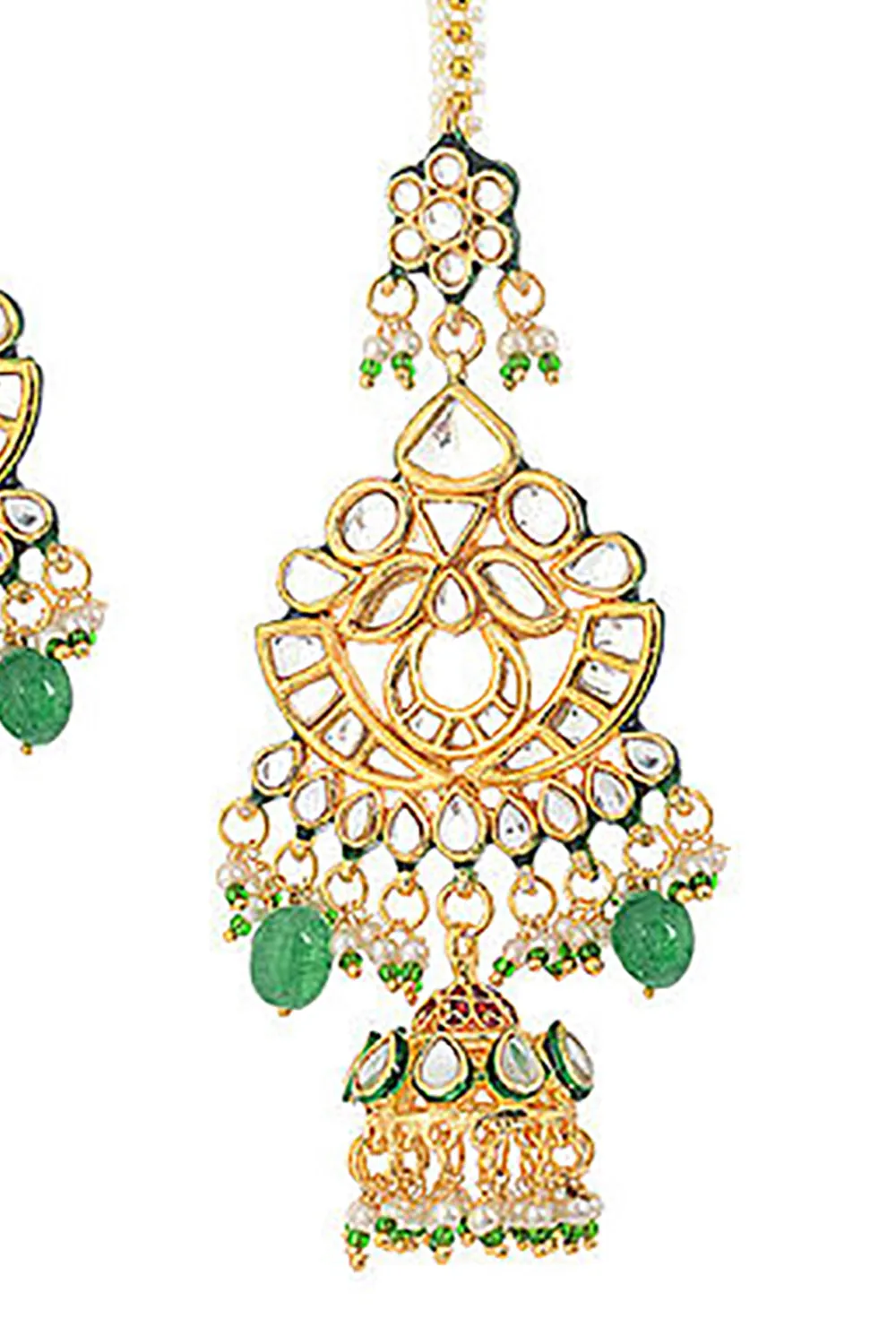 Alloy Kundan Jhumki Earring in Gold and White