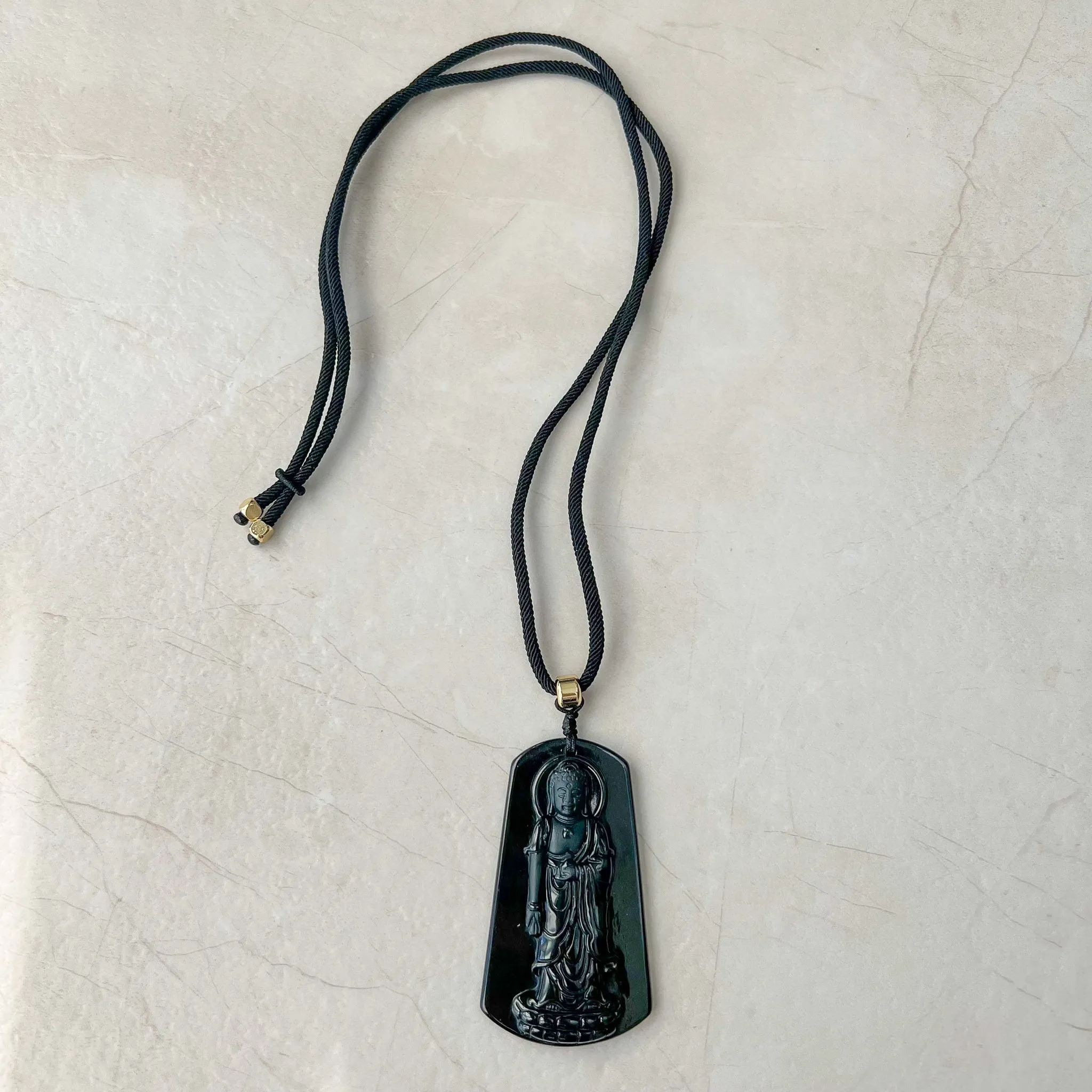 Amitabha Buddha Amita Amida, Black Jadeite Jade Omphacite Carved Pendant Necklace, LGG-1221-1673820659