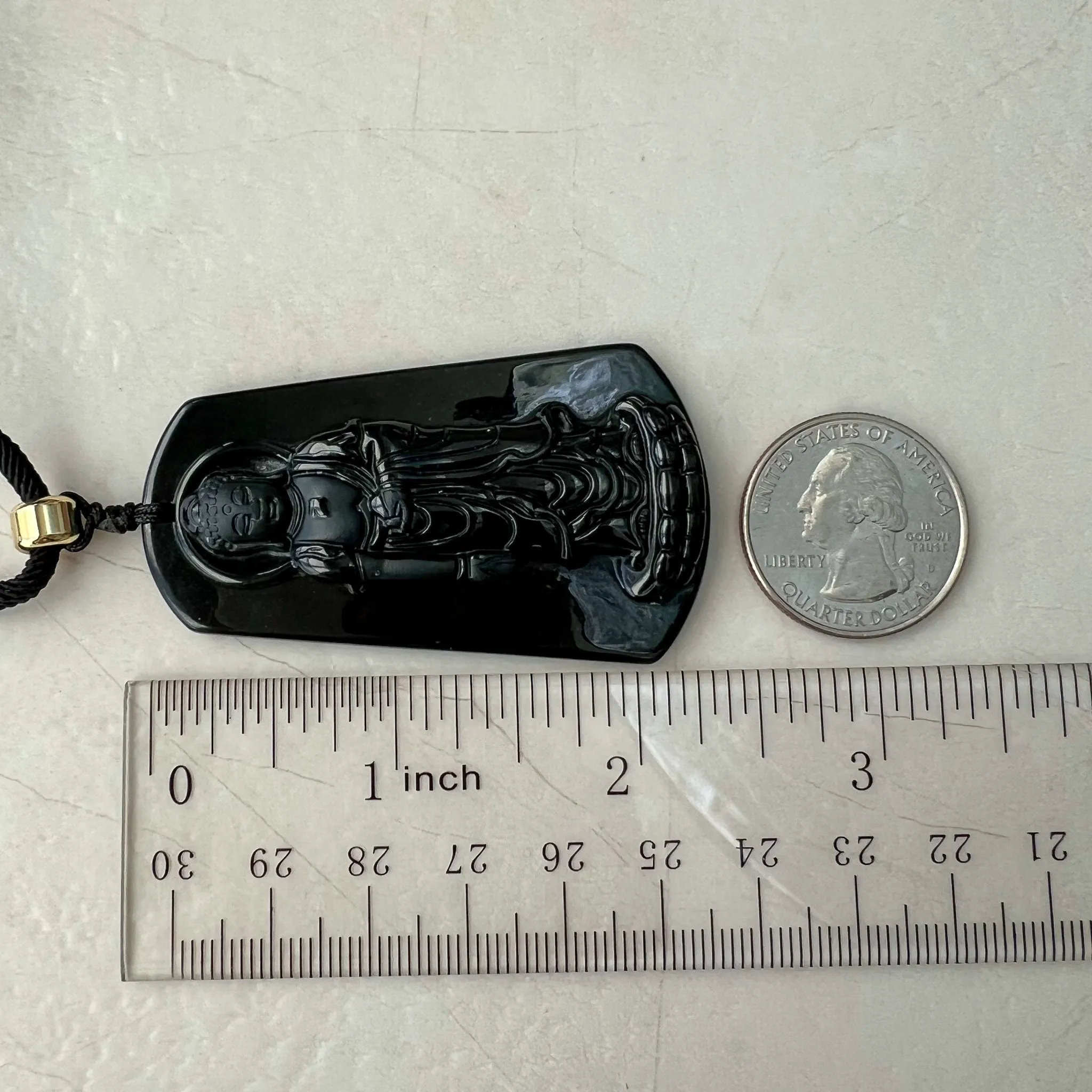 Amitabha Buddha Amita Amida, Black Jadeite Jade Omphacite Carved Pendant Necklace, LGG-1221-1673820659