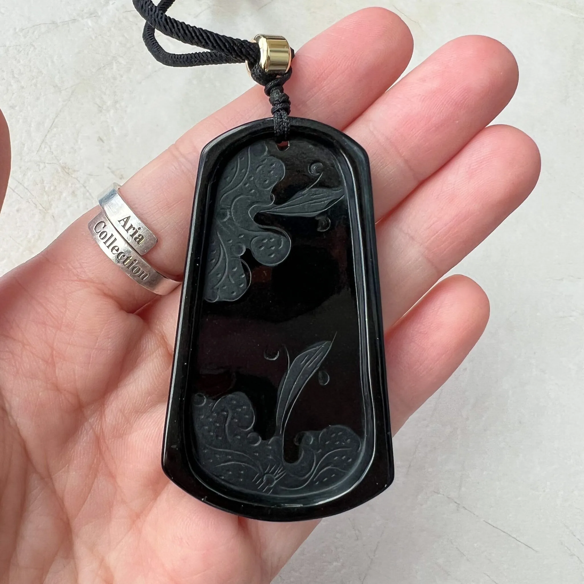Amitabha Buddha Amita Amida, Black Jadeite Jade Omphacite Carved Pendant Necklace, LGG-1221-1673820659