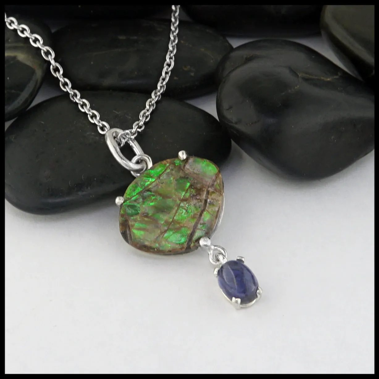 Ammolite & Iolite Pendant