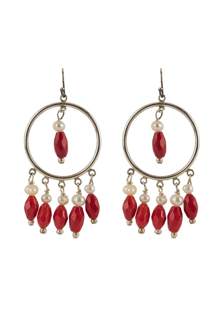 Ann Vlach Faceted Coral & Pearl Chandelier Earrings
