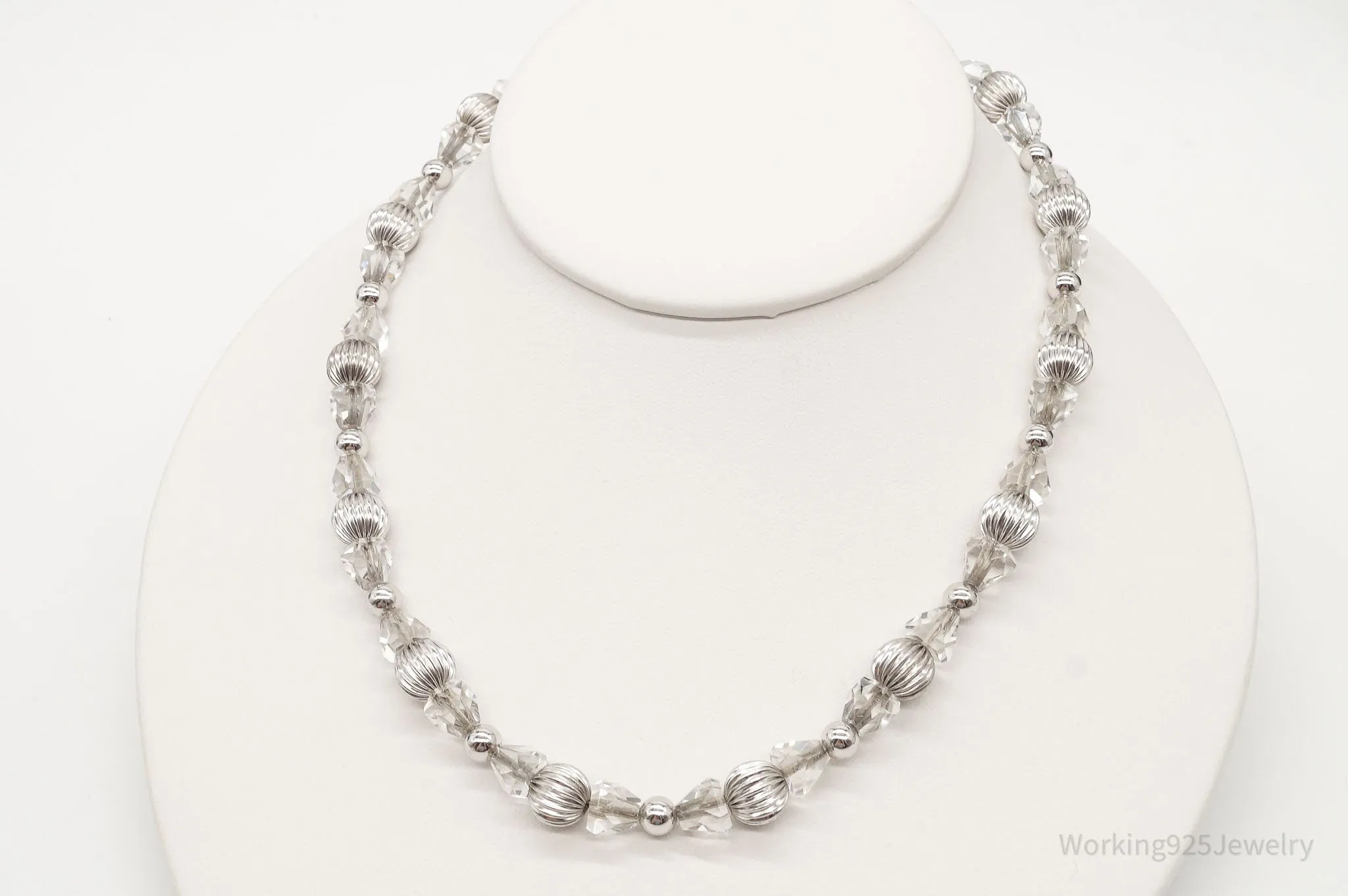 Antique Designer Binder Bros Inc Crystal Art Deco Sterling Silver Necklace 16"