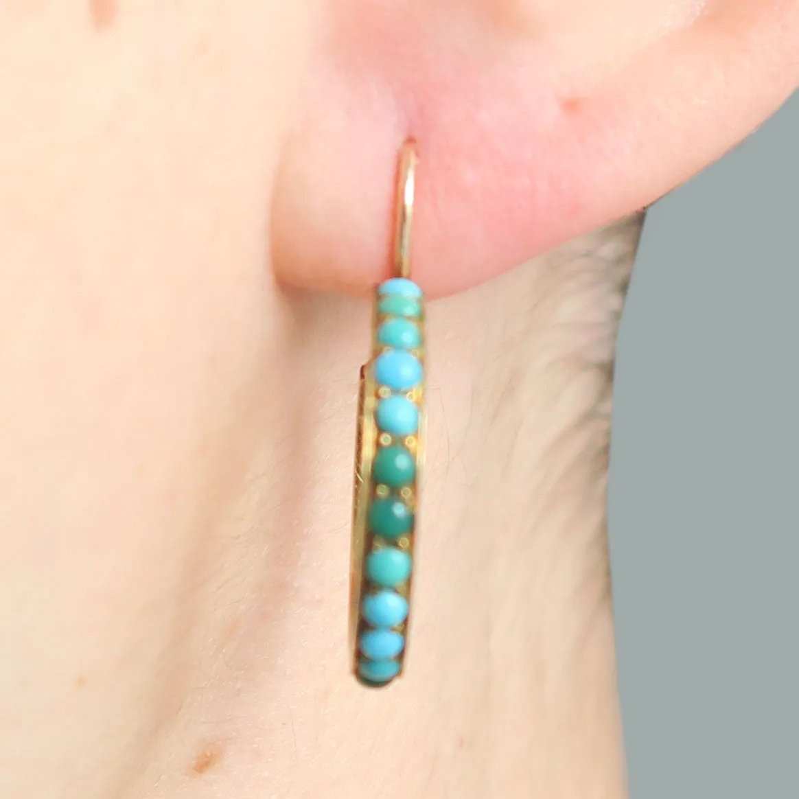 Antique Victorian 18ct Gold Turquoise Creole Hoop Earrings