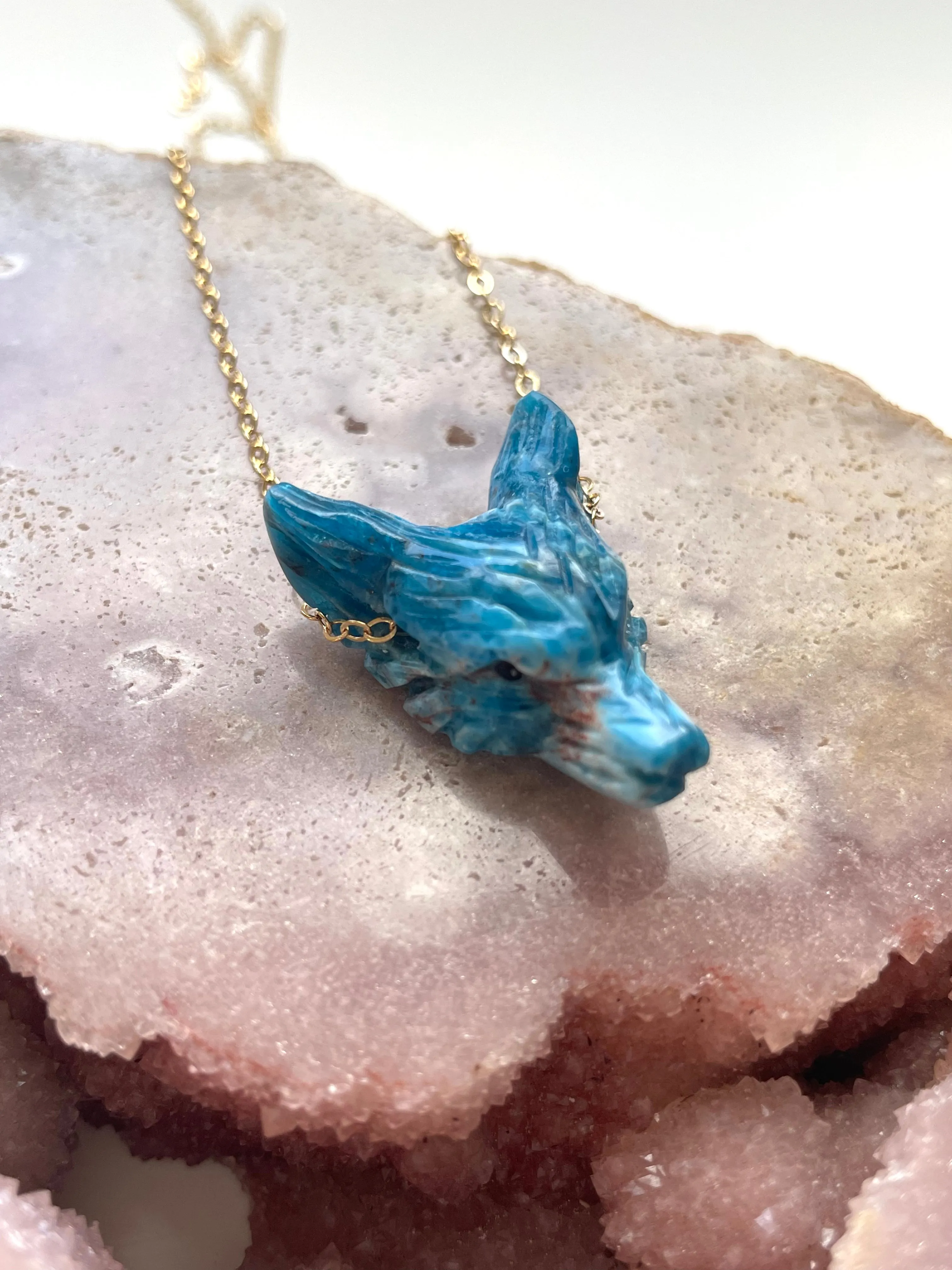 Apatite Wolf Head Necklace