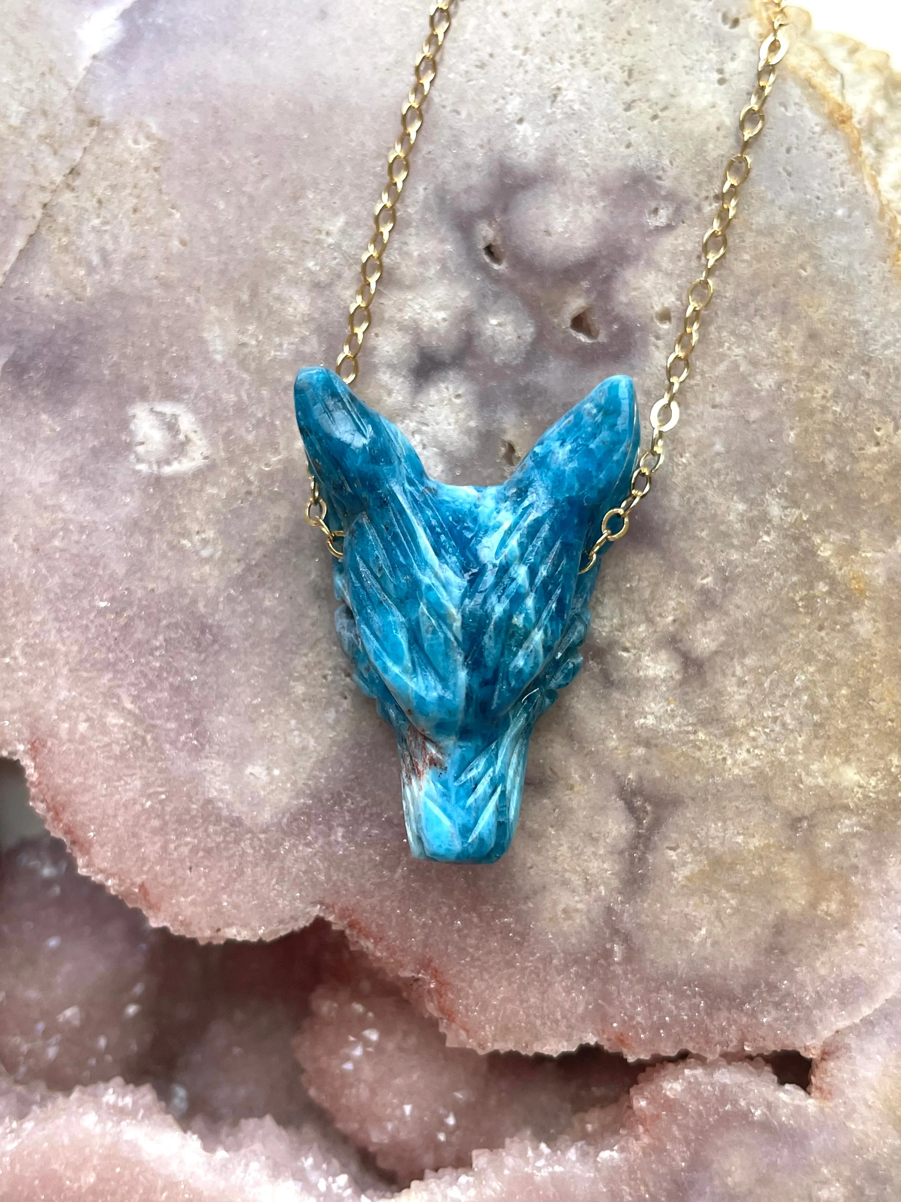 Apatite Wolf Head Necklace