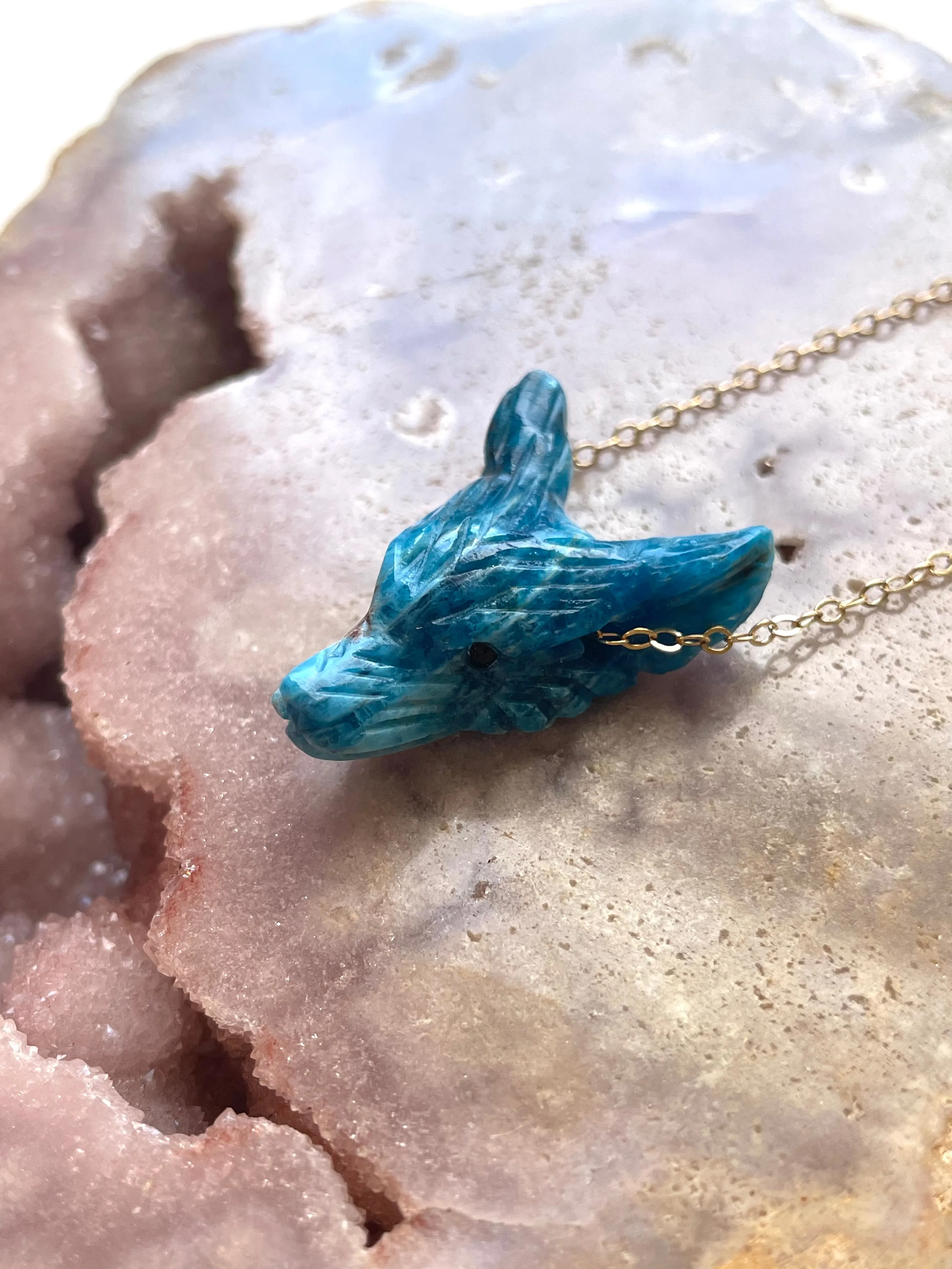 Apatite Wolf Head Necklace