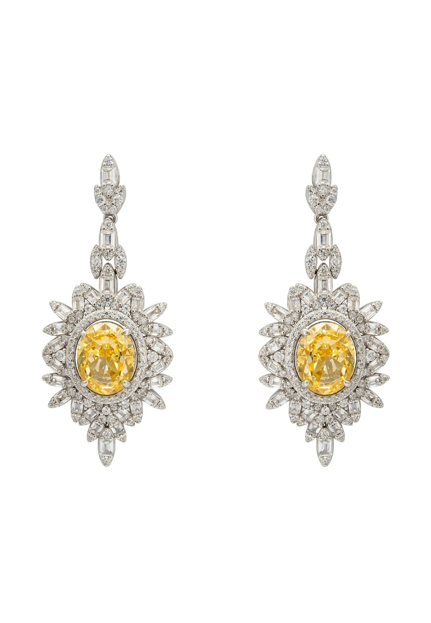 Arabesque Splendor Drop Earrings Yellow Topaz Silver