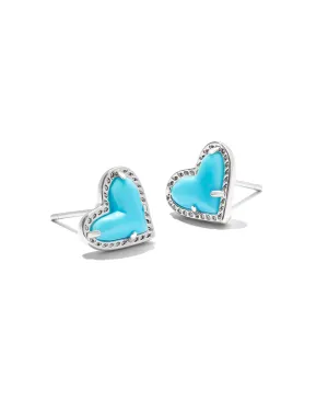 Ari Heart Stud Earrings in Rhodium Turquoise Magnesite