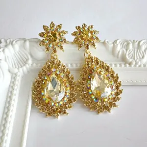 Art Deco Champagne Gold Chandelier Earrings, Gold Crystal Rhinestone Bridal Earrings, Topaz Crystal Wedding Earrings, Champagne Wedding