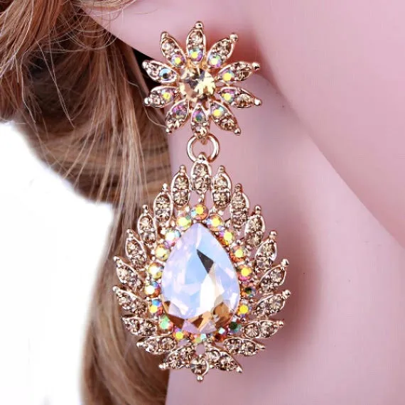 Art Deco Champagne Gold Chandelier Earrings, Gold Crystal Rhinestone Bridal Earrings, Topaz Crystal Wedding Earrings, Champagne Wedding