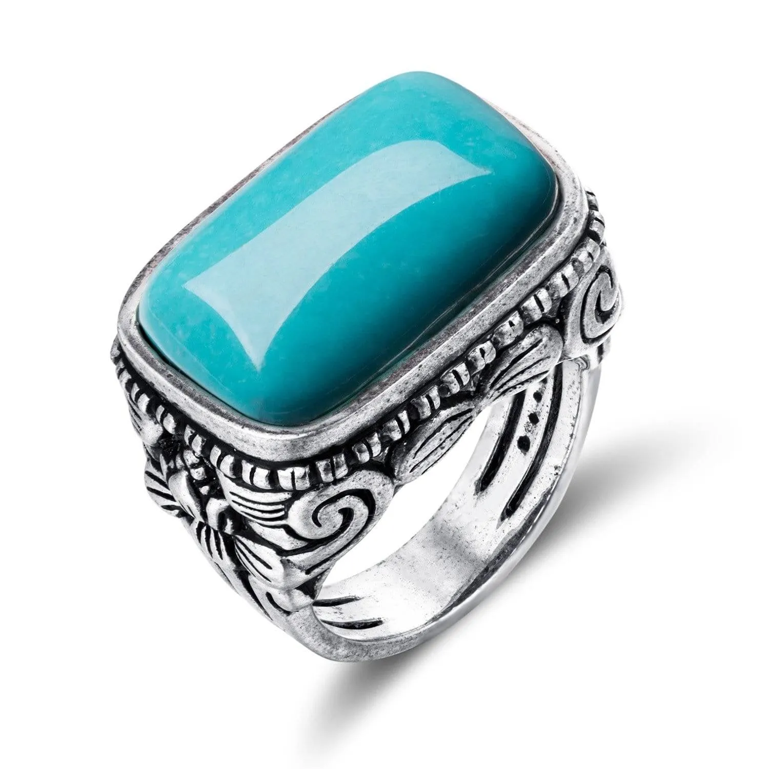 Baikalla™ "Turquoise filigree" Sterling Silver Genuine Well Persian Blue Arizona Turquoise Ring