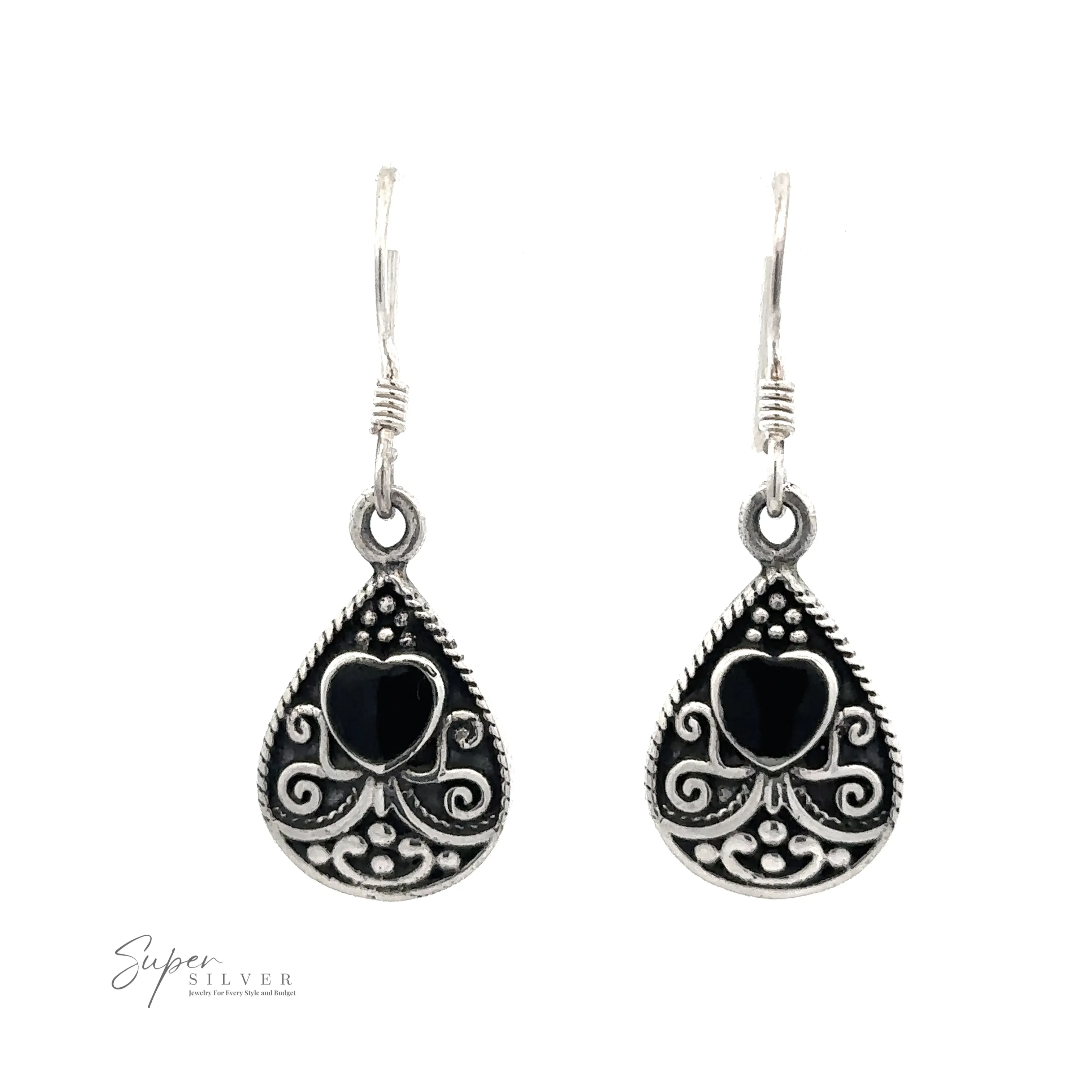 Bali Style Teardrop Earrings with Inlaid Stone