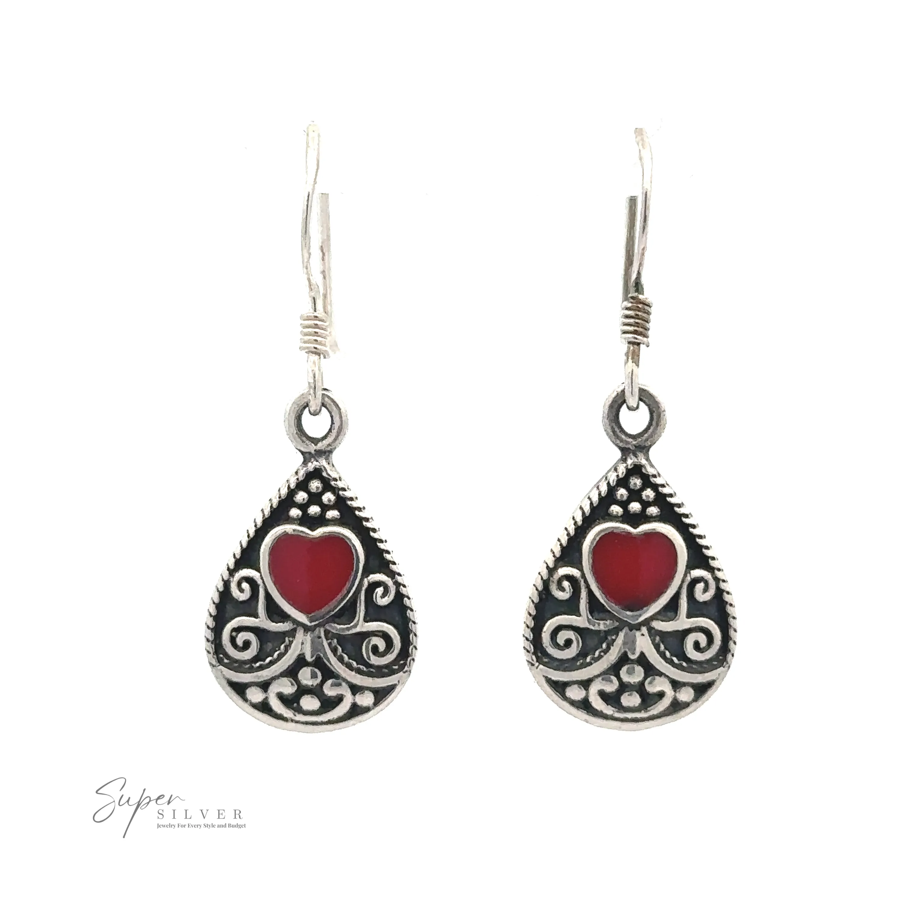 Bali Style Teardrop Earrings with Inlaid Stone