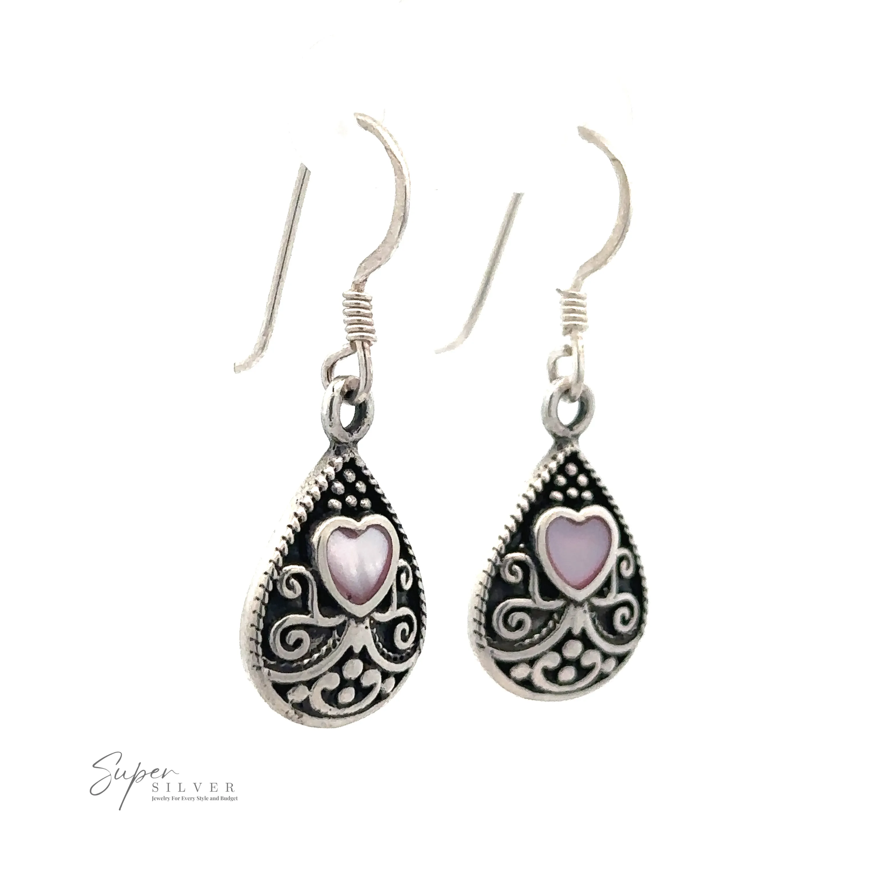 Bali Style Teardrop Earrings with Inlaid Stone
