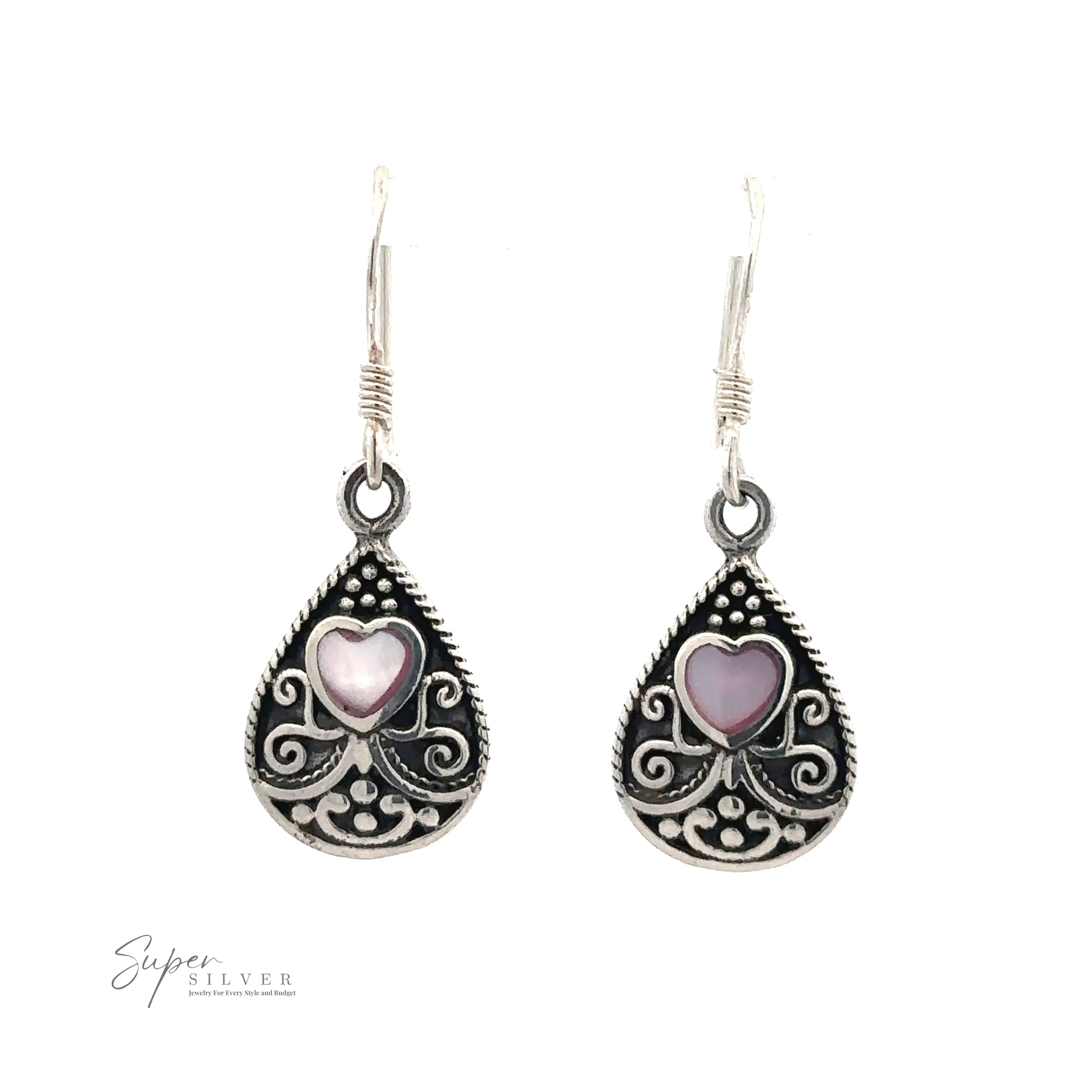Bali Style Teardrop Earrings with Inlaid Stone