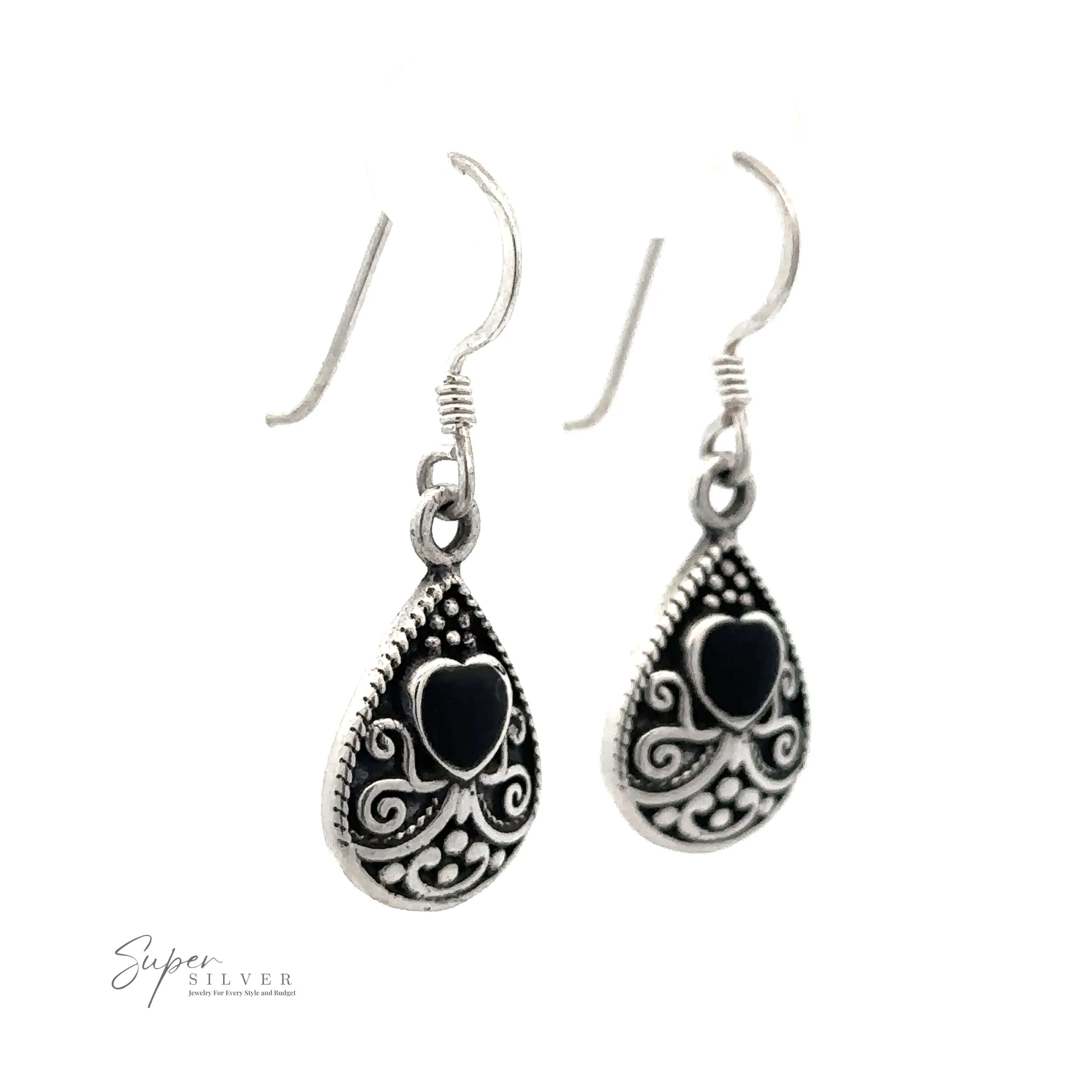 Bali Style Teardrop Earrings with Inlaid Stone