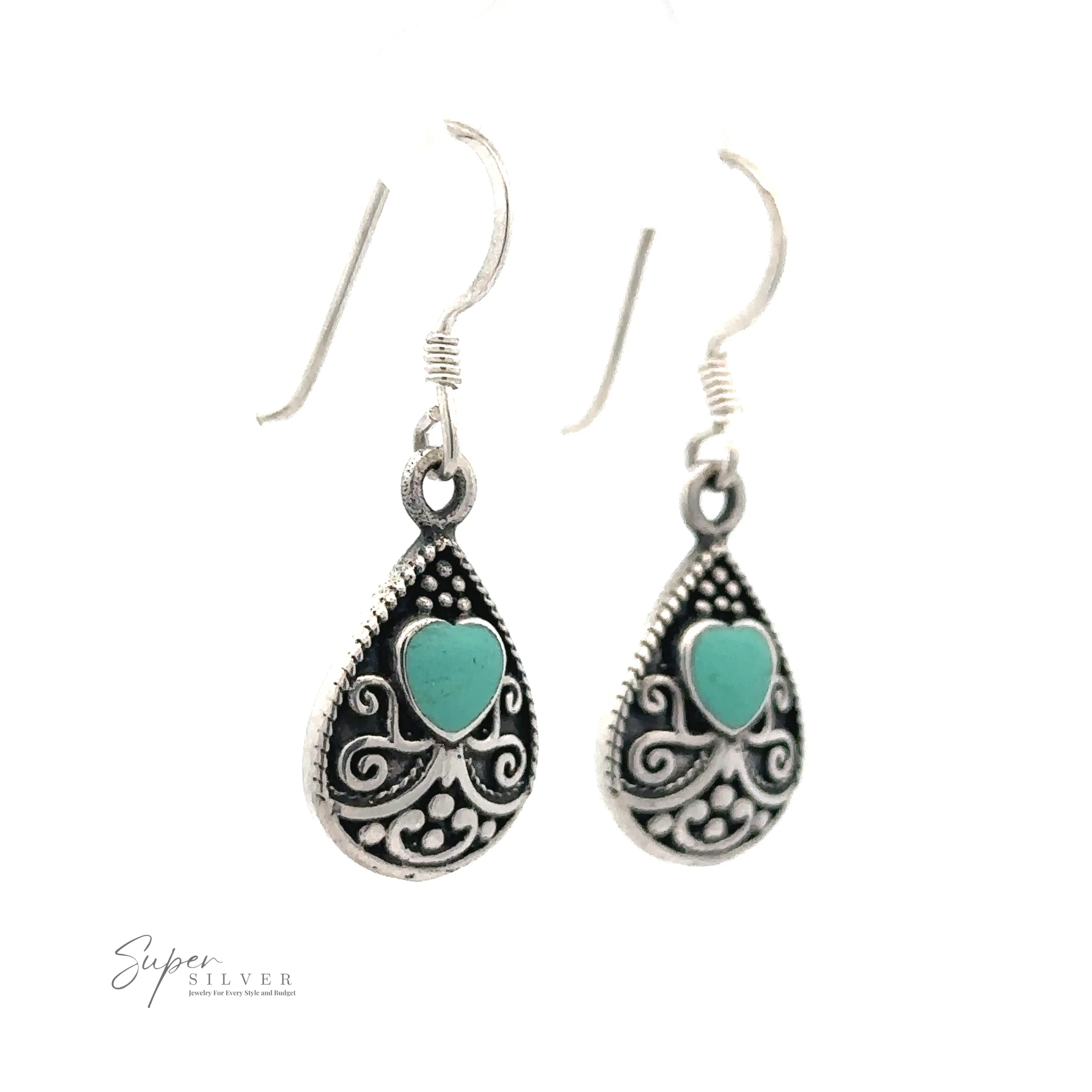 Bali Style Teardrop Earrings with Inlaid Stone