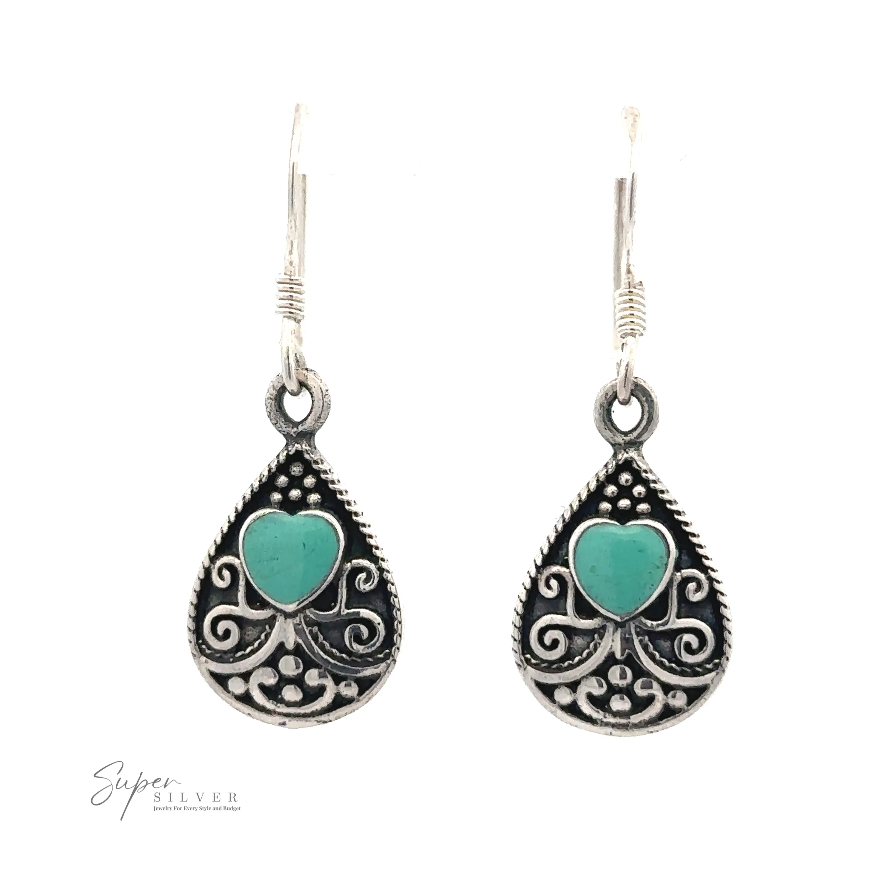 Bali Style Teardrop Earrings with Inlaid Stone