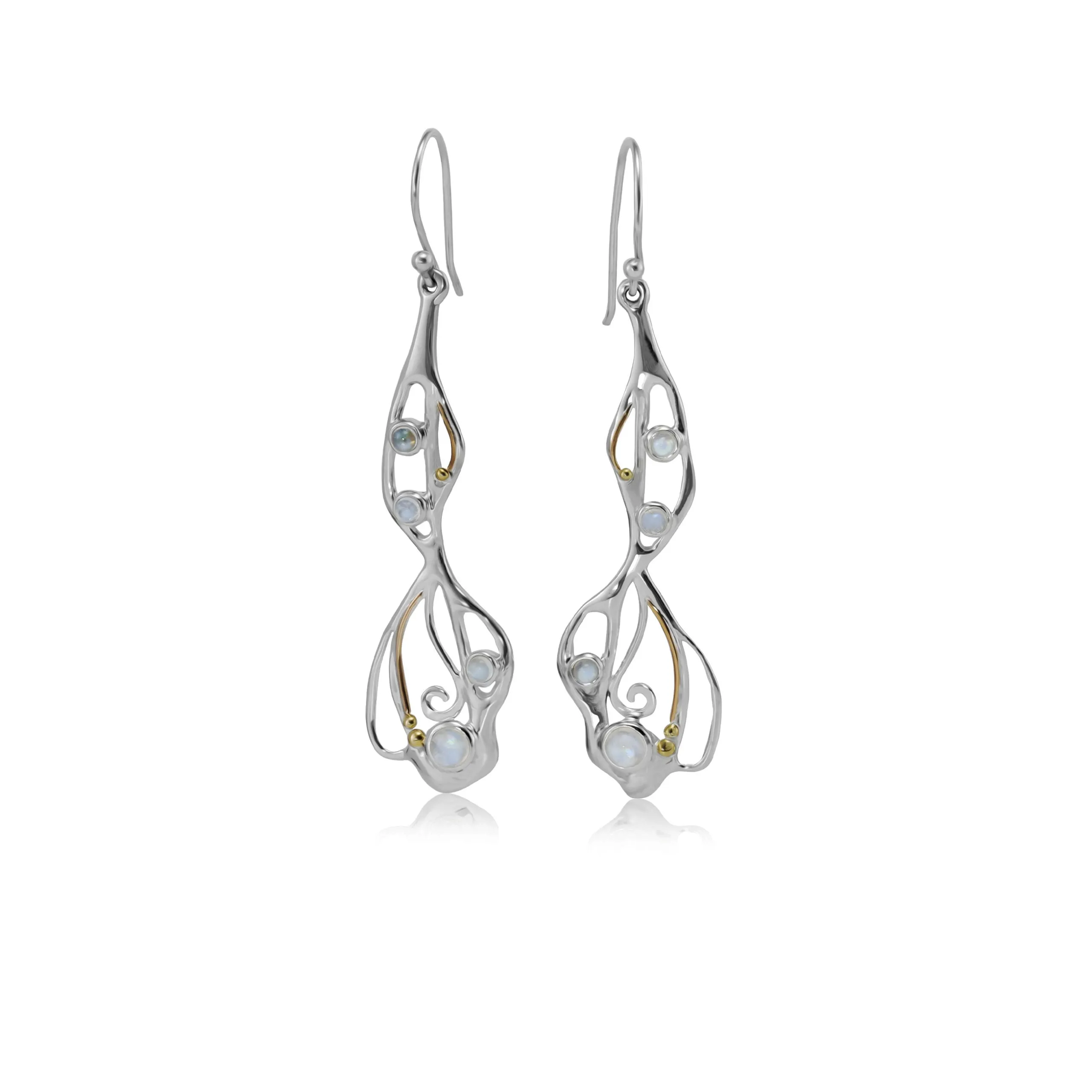 Banyan Cabochon Rainbow Moonstone Organic Flow Statement Earrings