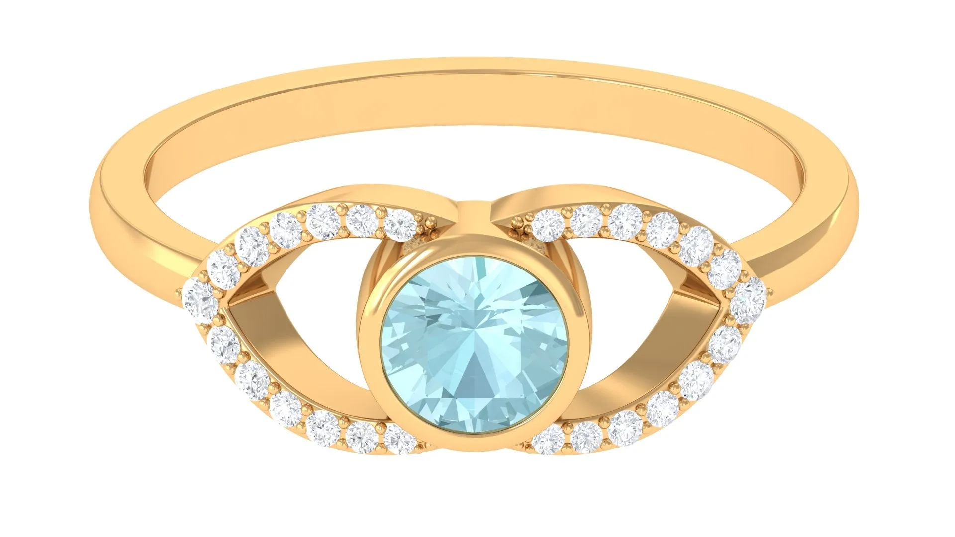 Bezel Set Solitaire Sky Blue Topaz and Diamond Ring in Split Shank