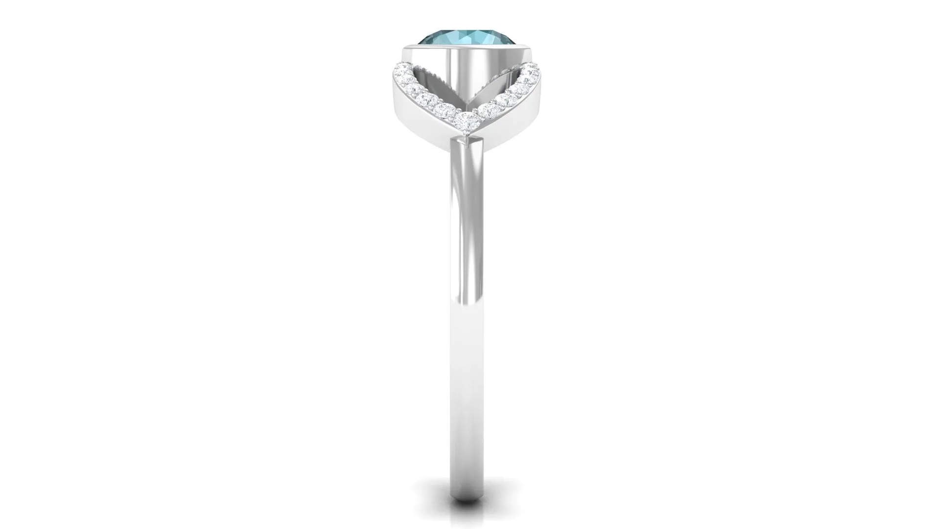 Bezel Set Solitaire Sky Blue Topaz and Diamond Ring in Split Shank