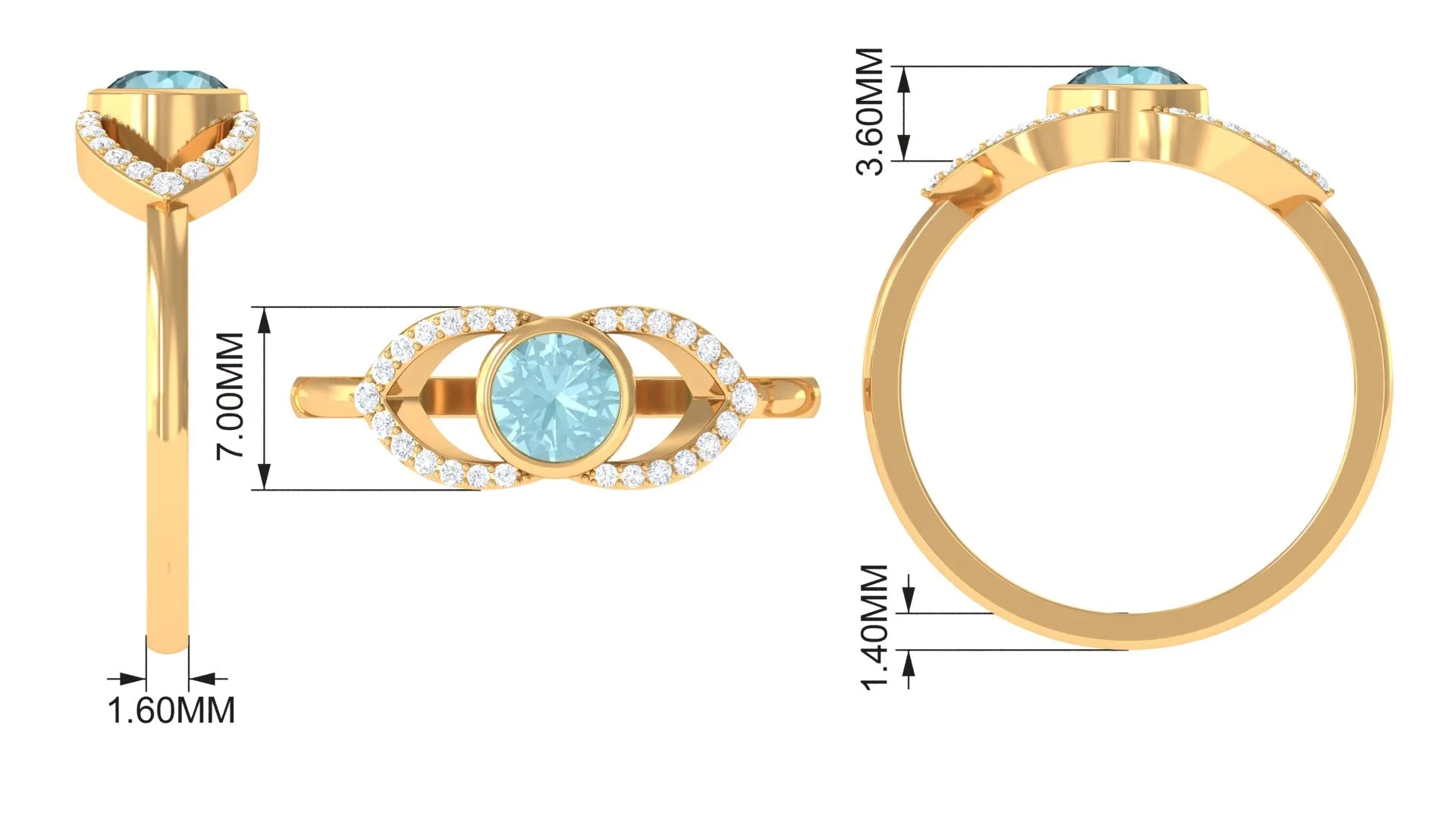 Bezel Set Solitaire Sky Blue Topaz and Diamond Ring in Split Shank