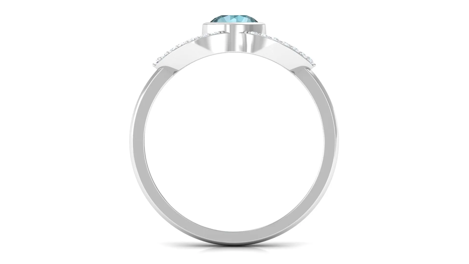 Bezel Set Solitaire Sky Blue Topaz and Diamond Ring in Split Shank