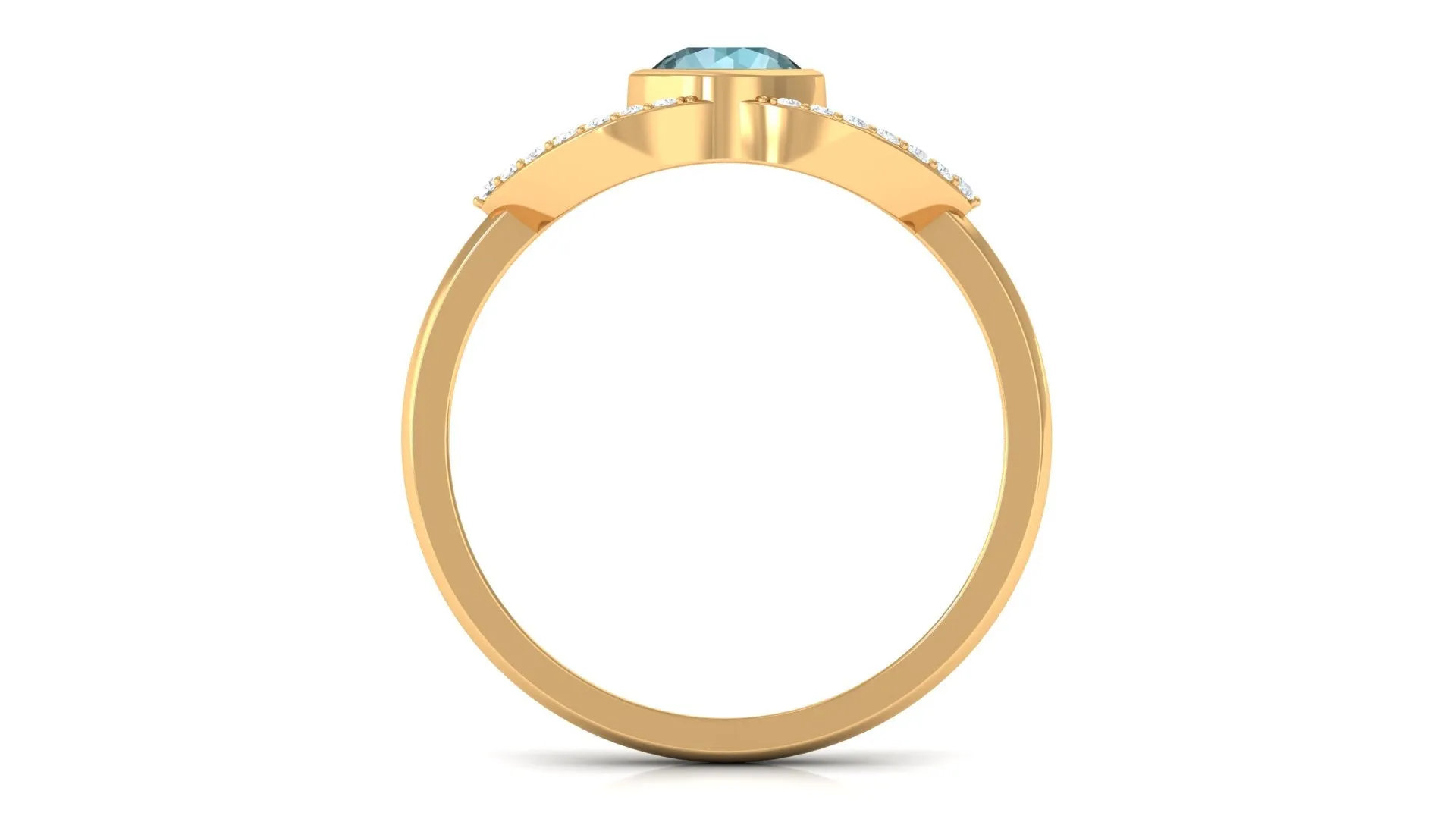 Bezel Set Solitaire Sky Blue Topaz and Diamond Ring in Split Shank