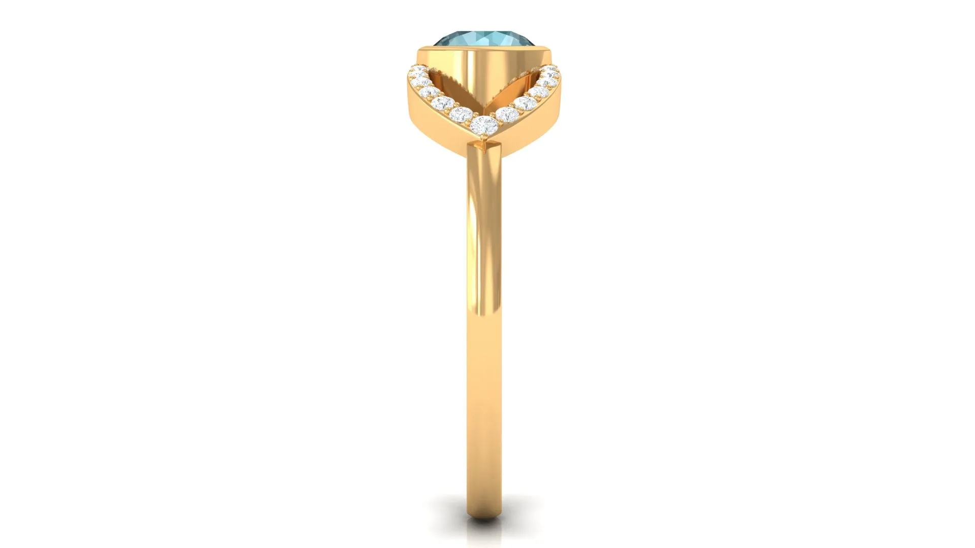 Bezel Set Solitaire Sky Blue Topaz and Diamond Ring in Split Shank