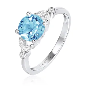 Blue Topaz & Diamond Floral 14K White Gold Ring