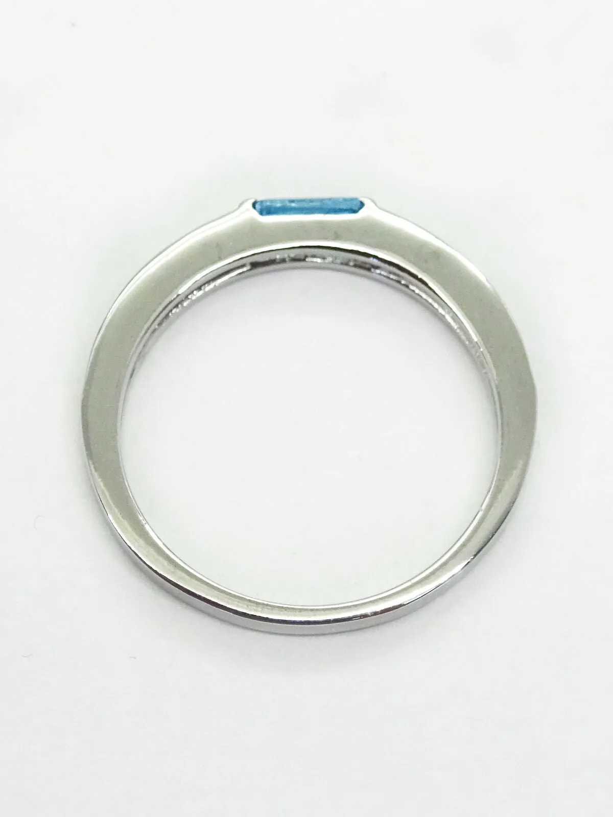 Blue Topaz Baguette Thin Stackable Band Ring Size 7.5 Rhodium Plated