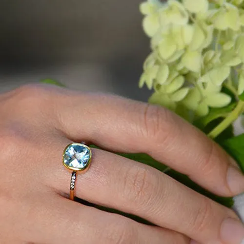 Blue Topaz Pave Cushion Ring: December Birthstone