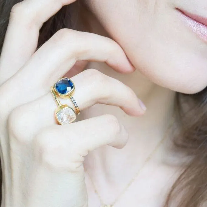 Blue Topaz Pave Cushion Ring: December Birthstone