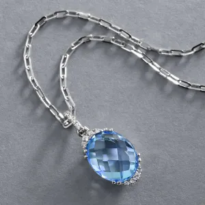 Blue Topaz Pendant With Diamond Crescents